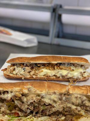 Chicken and steak cheesesteaks