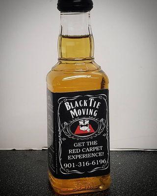 Got a call from Black Tie Moving  to produce a custom label for an adult beverage in a give away bag.