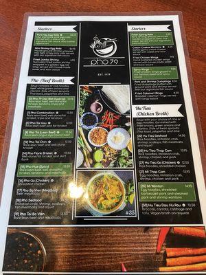 Front and back menu