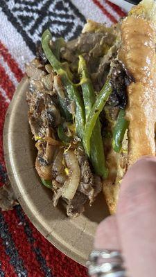 Inside of Philly cheesesteak