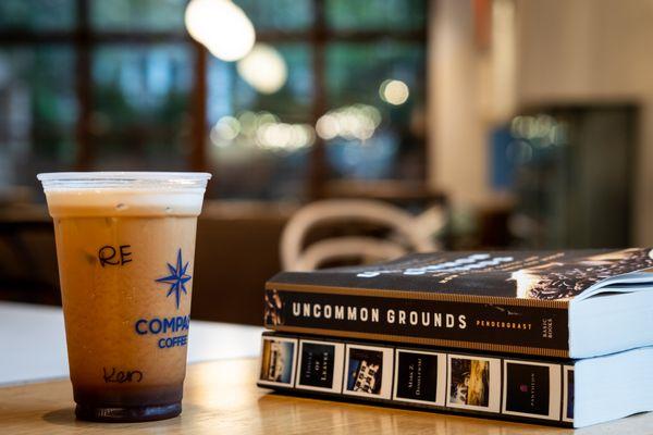 Compass Coffee Nitro Cold Brew and Books