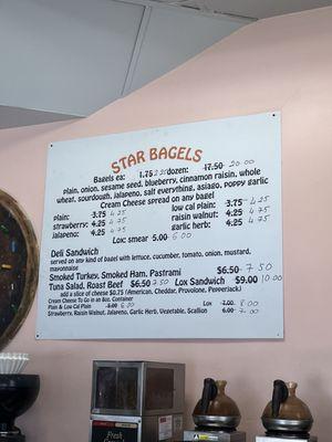 Menu with updated prices