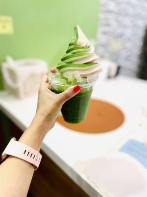 Matcha strawberry swirl on a float