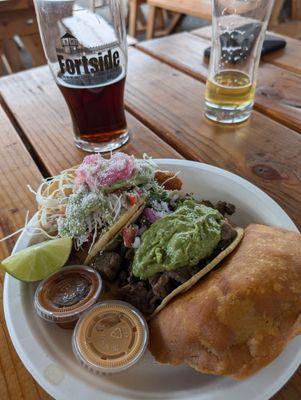 Fried oyster taco, shrimp empanada