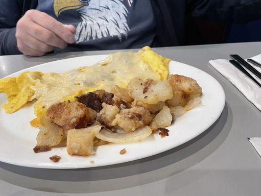 Sausage and Swiss omelet