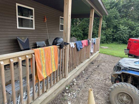 Place to chill and also let clothes dry after playing in the mud all day.