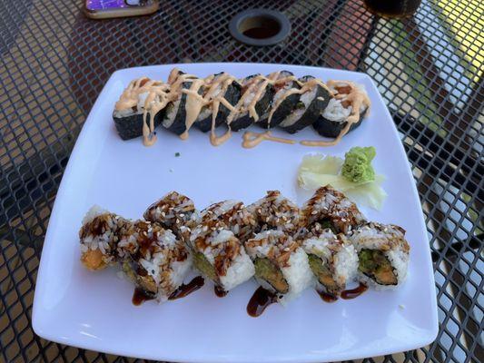 Spicy Tuna Roll and Veggie Crunch Roll