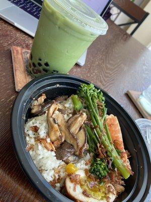 Green Ecstasy Bowl + Matcha Latte Boba (with oat milk)