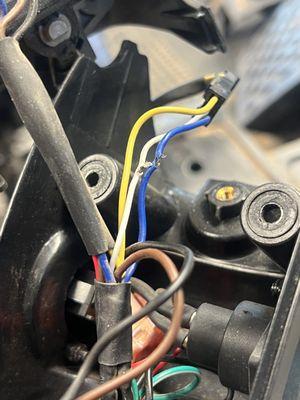 Wire harness damaged white and blue wires in tiller