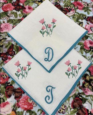 Monogrammed linen dinner napkins.