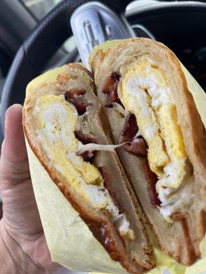 Breakfast croissant w egg, cheese & bacon