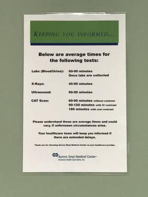 Projected wait times posted around the building.