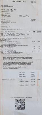 The invoice from discount tire