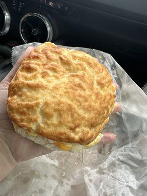 Egg & cheese biscuit as big as my hand