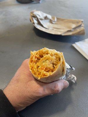 Chili relleno burrito that had no beans or salsa.