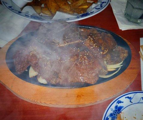 Sammy's Korean Kalbi served on a sizzling plate.  Gotta try it!