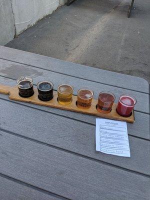 Flight - $7 Postal Porter, Moojoe Milk Stout, Cherry Mango Honey Hefe, Culture Shock, Huckleberry Pucker, Blackberry Pucker