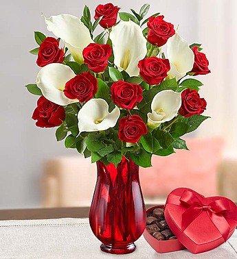 Red Rose & Calla Lily with chocolate $81.99