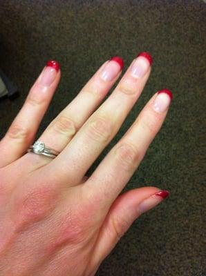 Sparkly red tips for Christmas! (Gelish nail color) Thanks, Lee!