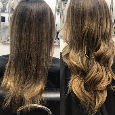 Before and after tape extensions.