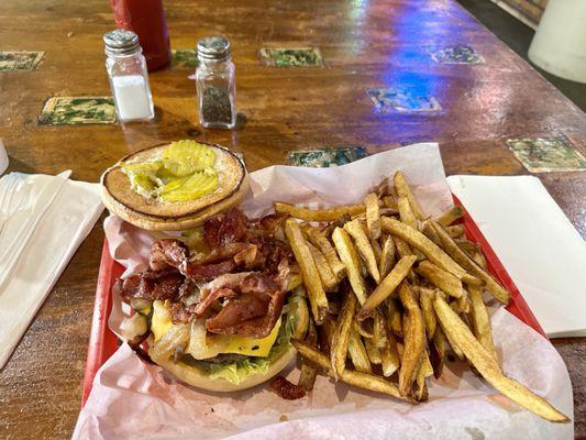 Bacon cheeseburger with grilled onions