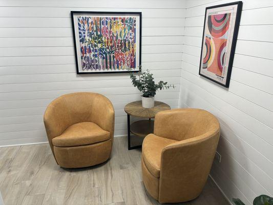 Our accessible, comfortable and serene client waiting area. Our clients receive a personal code to gain easy entrance to our building.