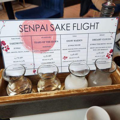 Sake flight--plentyfor 2 & priced at $25!