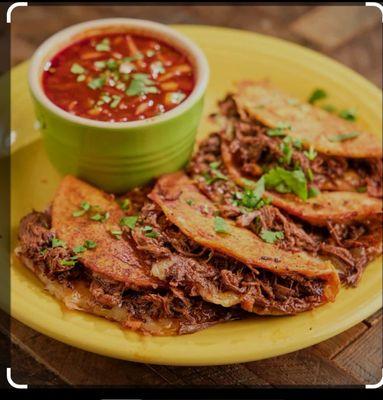 Quesadillas with consommé