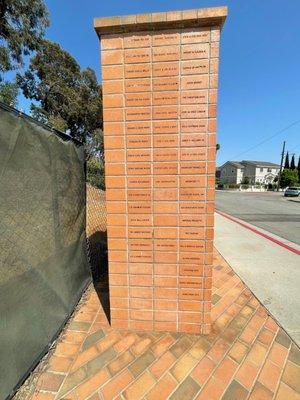 The All Brick Structure with gold records & donors names & legendary song verses. The Beach Boys Historic Landmark in Hawthorne CA