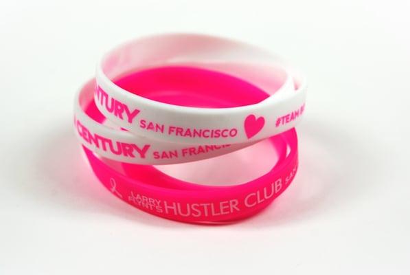 Hustler Club Breast Cancer Awareness Campaign. Wrist bands with custom message .