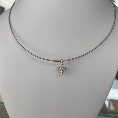 Necklace with diamond cross 14 k white gold