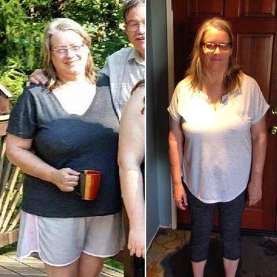 Transformation!  In 4 months - she's down 33.5 pounds, 6.5 inches lost from her waist, and her body fat is down 4%.