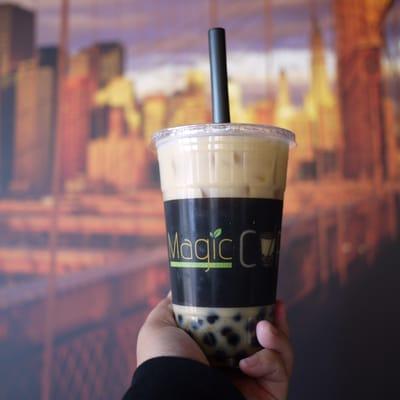 Large jasmine milk tea with boba