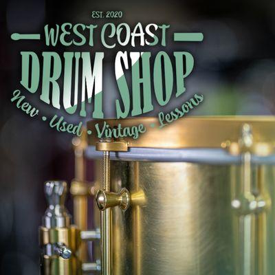 West Coast Drum Shop logo with brass snare drum graphic for yelp users