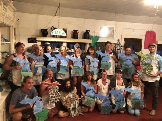 Brownwood hosts all kinds of events. Shown here are the results of a "Paint, Sip and Smile" event!