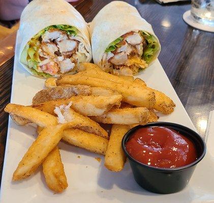 Fully Loaded Firehouse Wrap - crispy chicken, ranch, bacon, Monterey jack, romaine & tomato. Spiciness choice.