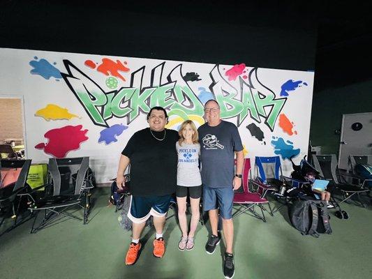 Played pickleball with DJ Johnny (left) and coach Miles (right) for two hours during open play. Great game, great space, great people.