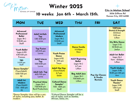 Winter 2025 Session Dates: January 6 - March 15.