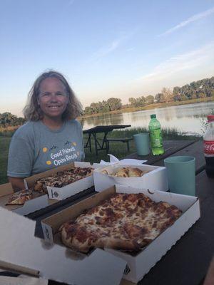 Personal size Pizza and garlic knots