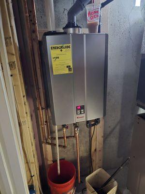 Closeup of tankless water heater.