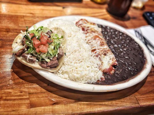 Taco and enchilada plate