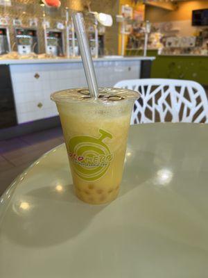 Pineapple slushy with passion fruit boba