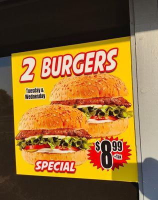 Great burger deal on Tuesdays and Wednesdays