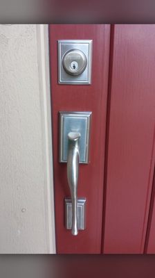 Lock replacement on freshly painted door. Looks great.