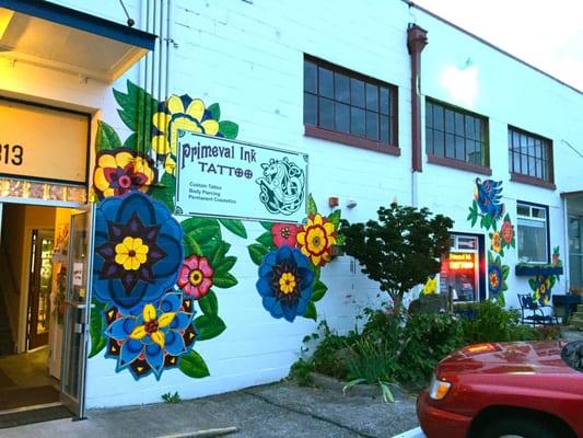 Mural on the front of our building painted by Suzanne Shepherd