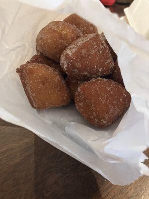 Warm sugared Fried doughnut holes- sooooo good