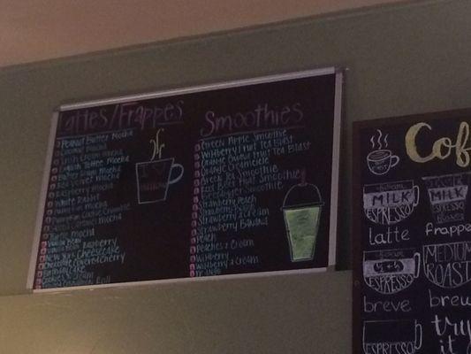 Smoothie and coffee choices