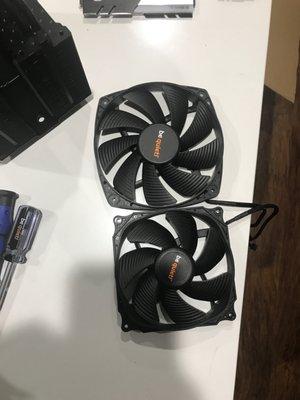 CPU fans are two different sizes. He put the wrong one in the middle of the heatsink, which caused damage to the cooler and fan.