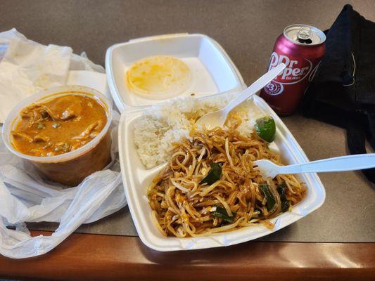 Panang Special Lunch - white rice, panang curry, and pad thai