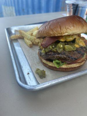 green chile bacon cheeseburger